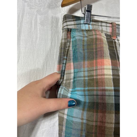 Tommy Bahama Shorts 40 Tan Blue Plaid Linen Tencel Bermuda - Picture 2 of 13